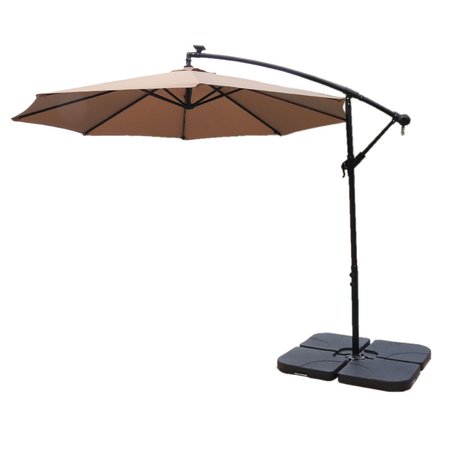 HILAND Offset Cantilever Umbrella in Tan with LED Lights CT-UMB-T